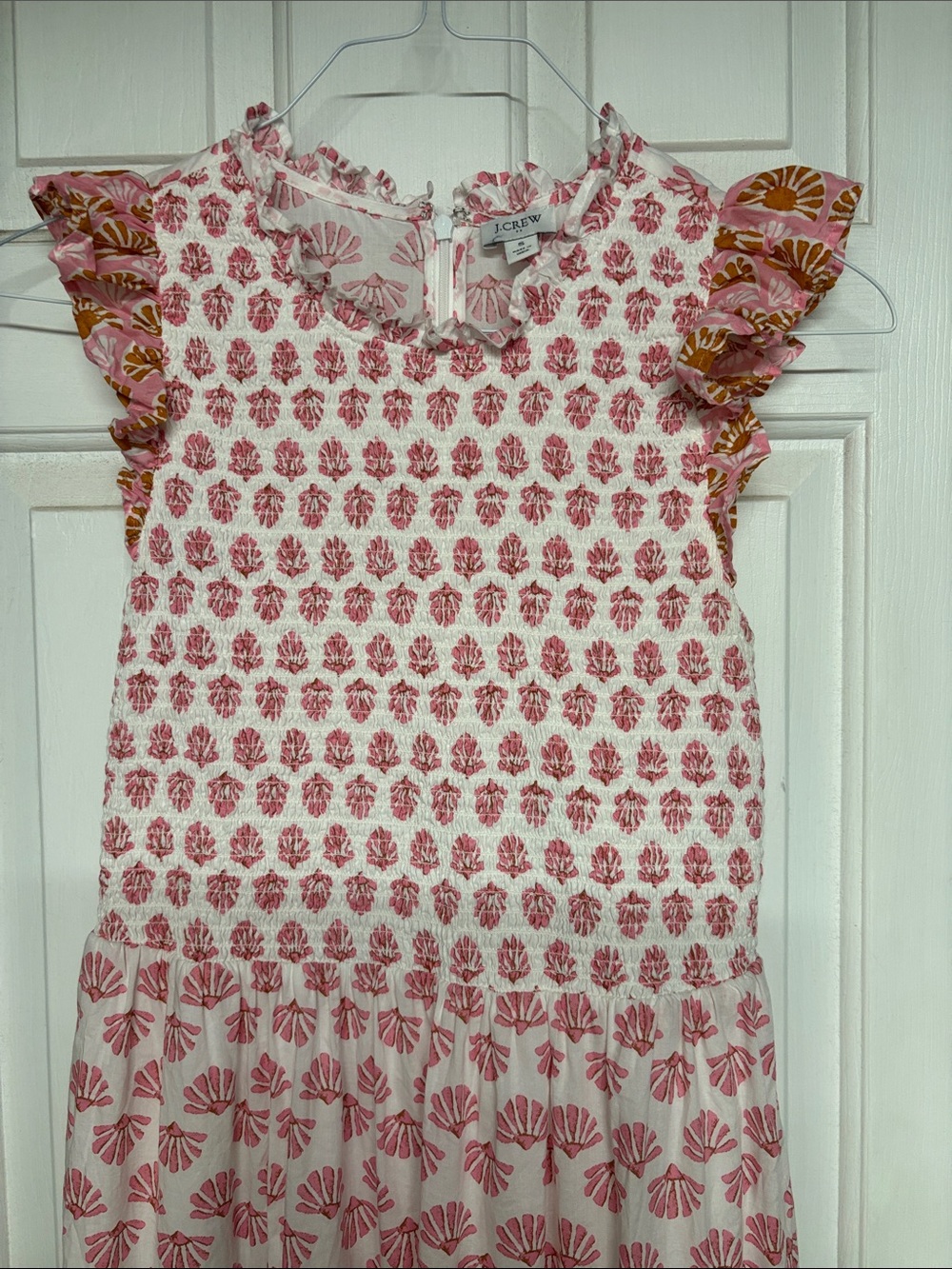 J. Crew Pink and Brown Floral Ruffle Sleeve Dress